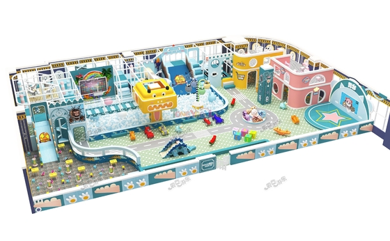 A Cute Cartoon themed Indoor Children  Playground With A Colorful Blue And Green World